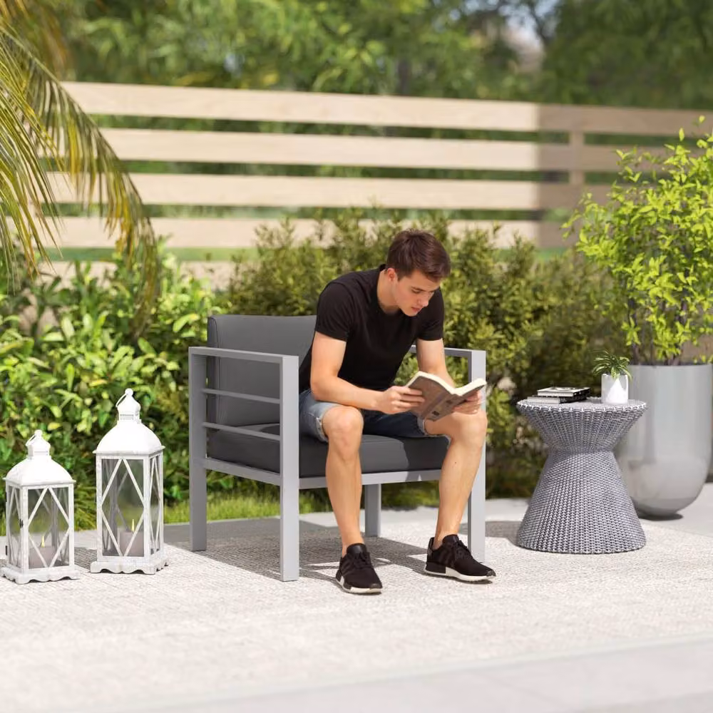 Wyld Haus Movitte Single Outdoor Garden Sofa in Charcoal Grey with UV-Resistant Polyester Cushions and Powder-Coated Aluminium Frame – 6