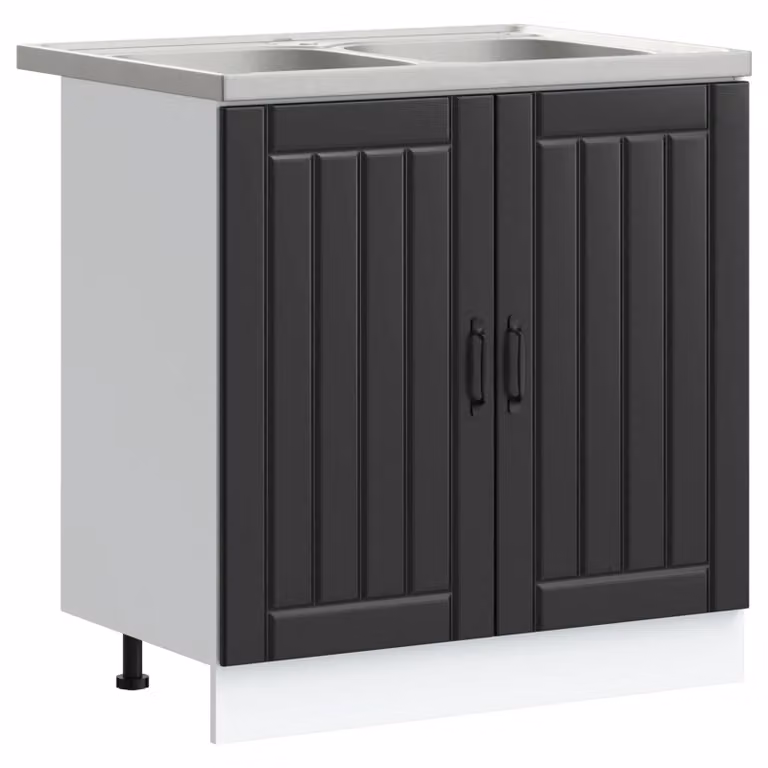 Berkfield Home Lucca Modern Freestanding Kitchen Sink Unit in Matt Black MDF with Hinged Doors
