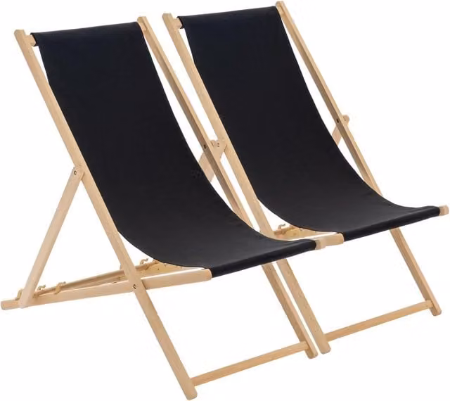 Harbour Housewares Folding Wooden Deck Chairs in Black, Pack of 2 – 1