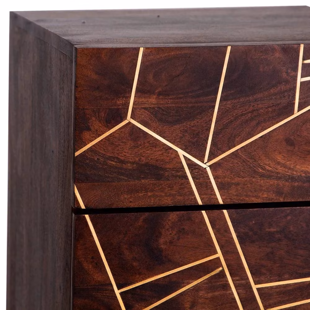 IH Design Jusleen Solid Mango Wood Tall Chest of Drawers in Brown and Gold – 4