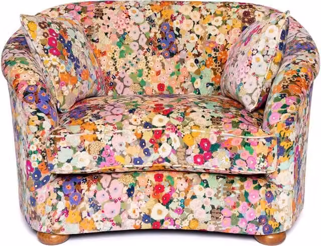 House of Hackney Hollyhocks Velvet Vesper Loveseat in Multicolour Floral Fabric, W/D/H: 138 x 90 x 86 cm