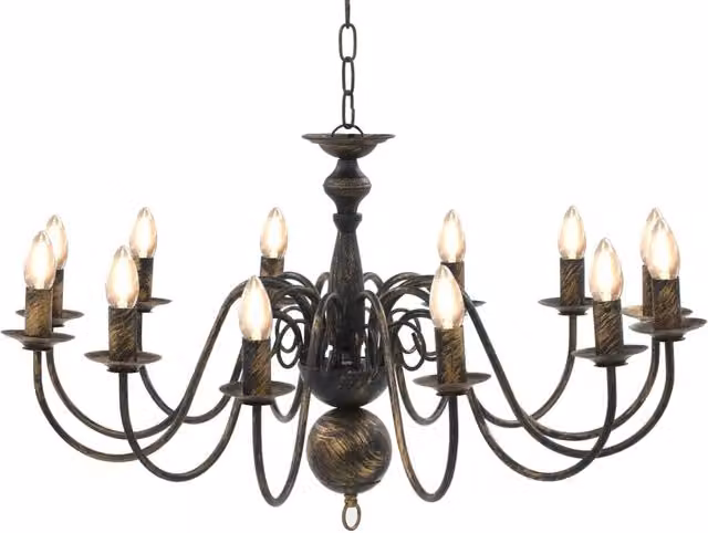 Berkfield Home Antique Black Metal Chandelier with 12 x E14 Bulbs