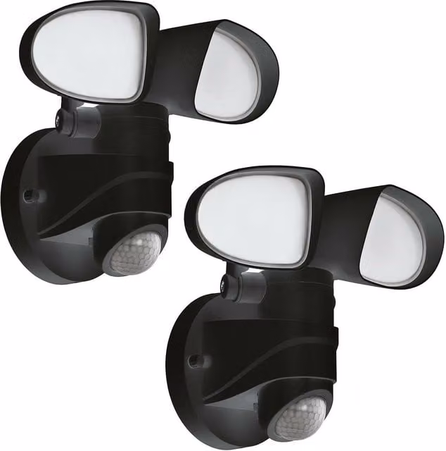 Loops 2 Pack Black Plastic IP44 Outdoor LED Wall Lights with PIR Motion Sensor – 1