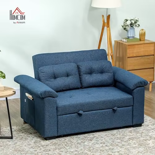 HOMCOM 2 Seater Click Clack Fabric Sofa Bed in Blue – 2