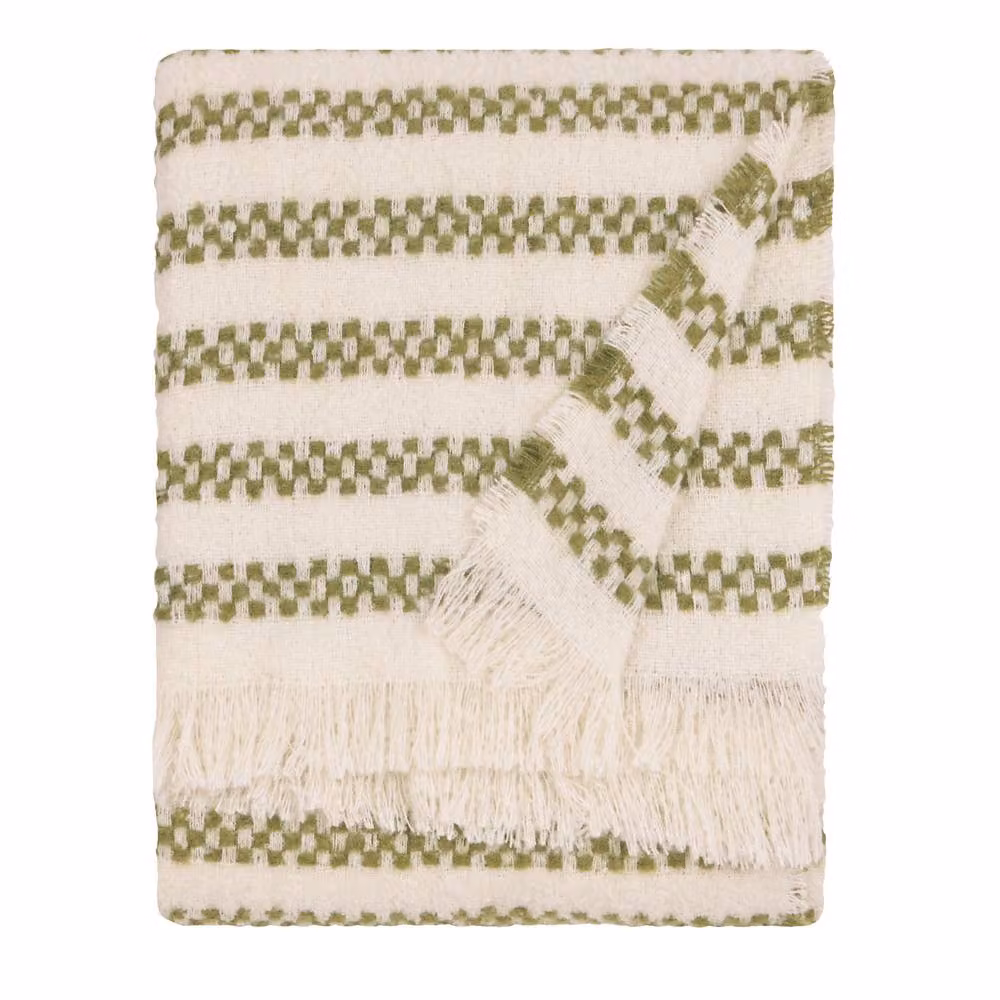 HOEM Clyne Striped Tasselled Throw in Green, W: 130 cm, L: 180 cm – 2