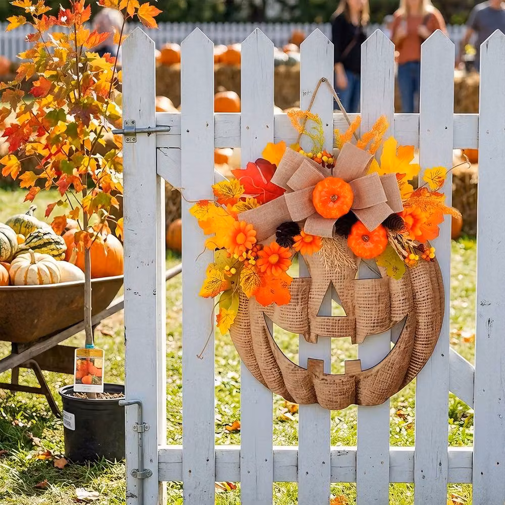 Quipulse Pumpkin Jack O Lantern Fall Hanging Door Decor in Orange and Multicolour – 3