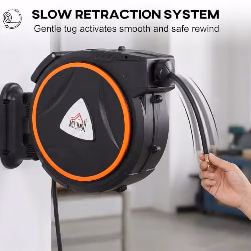 HOMCOM Retractable Air Hose Reel with 1/4 inch BSPT Connector, Black – 4