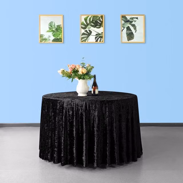 Trimming Shop Black Round Crushed Velvet Tablecloth, Diameter: 305 cm