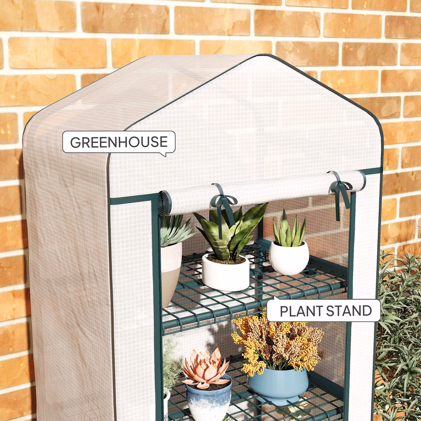 Outsunny 4 Tier Mini Portable Greenhouse with Metal Frame and PE Cover in White – 7