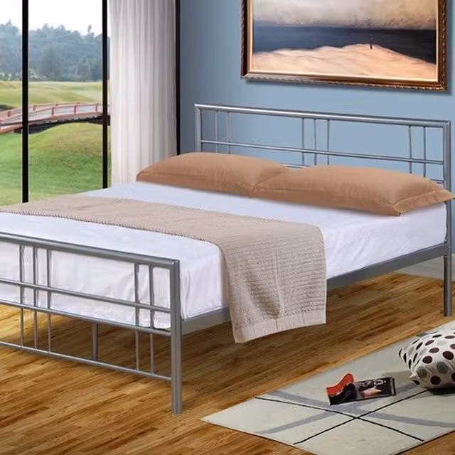 Comfy Living Modern Metal Bed Frame in Silver, W/D/H: 90 x 200 cm