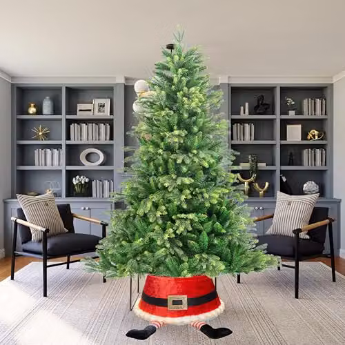 Shatchi LED Christmas Tree Skirt in Santa Style with Light Up Base Cover, Diameter: 55.88 cm – 6