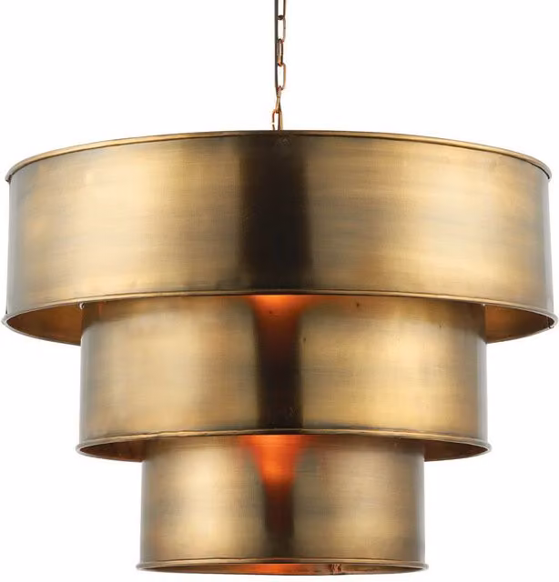 Loops Hanging Ceiling Pendant Light in Aged Brass with 3 Ring Metal Shade