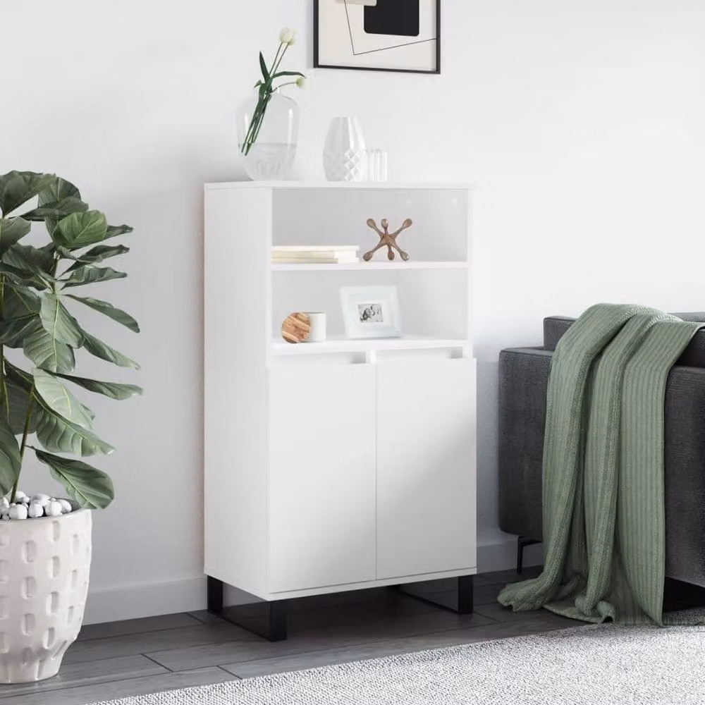 Berkfield Home White Modern Highboard with Hinged Doors and Open Shelves, W/D/H: 60 x 36 x 110 cm – 2