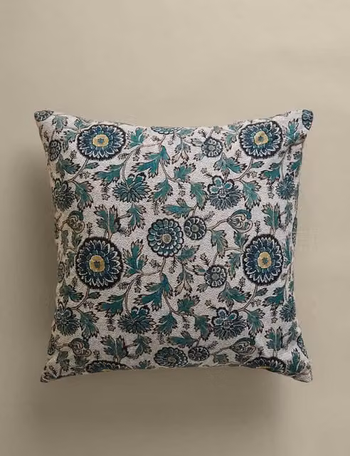 M&S Blue Multicolour Floral Cotton Rich Square Cushion
