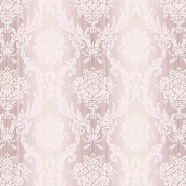 Seabrook Floral Damask Stria Botanical Wallpaper in Lavender and Gold