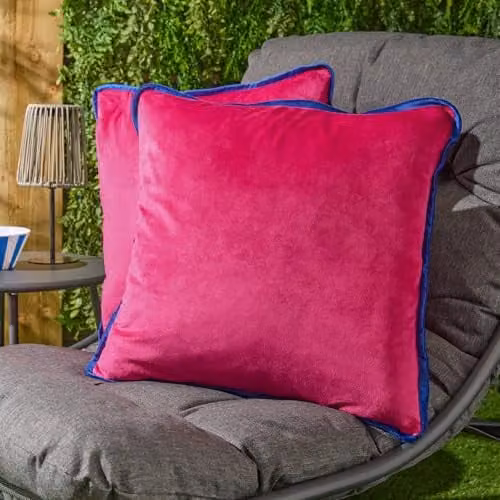 OHS Matte Velvet Piped Edge Cushion Covers Set of 2, Pink and Blue, W/D/H: 45 x 45 x 45 cm – 2