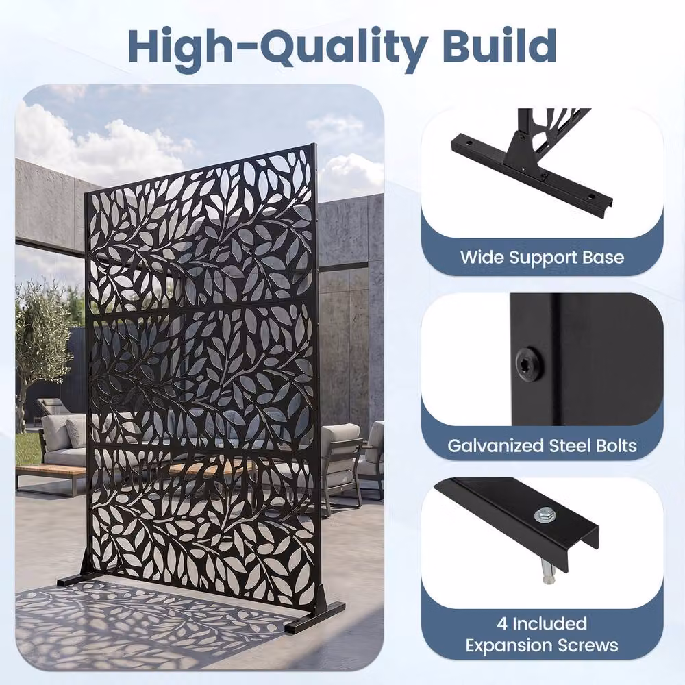 Costway Metal Outdoor Privacy Screen and Decorative Room Divider in Black, Height: 183 cm – 5