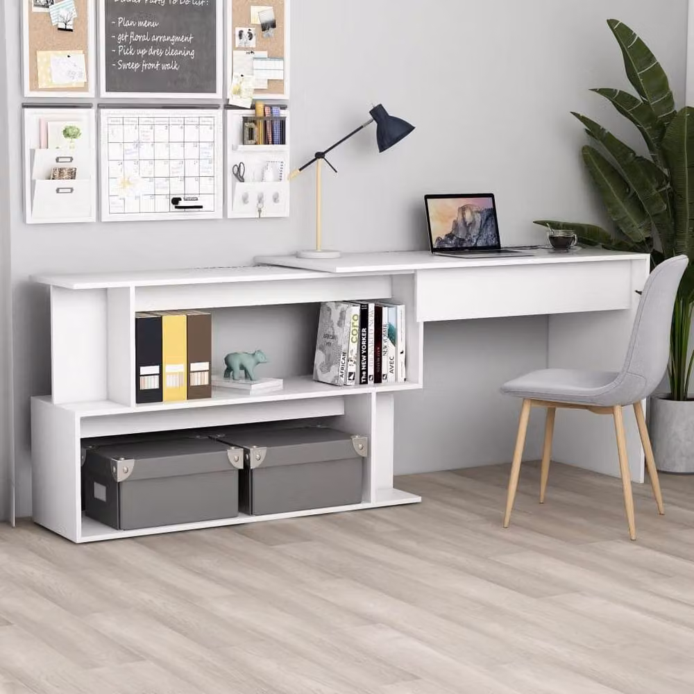 Berkfield Home Modern Corner Desk in White, W/D/H: 200 x 50 x 76 cm – 2