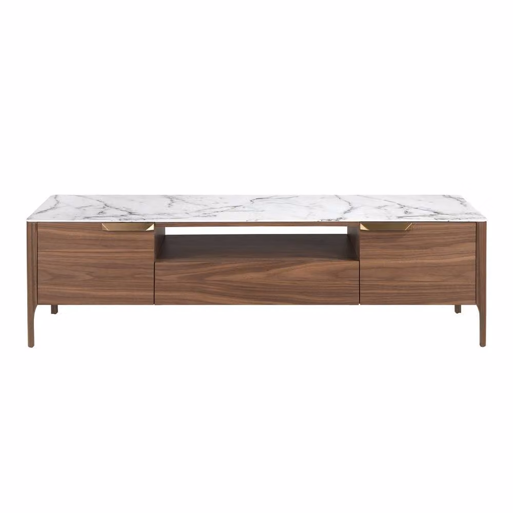 Angel Cerda Walnut TV Stand with Faux Marble Glass Top, Brown, W: 180 cm, D: 45 cm, H: 50 cm – 2