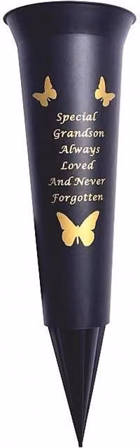David Fischhoff In Loving Memory Grandson Memorial Spiked Grave Flower Vase in Black and Gold – 2