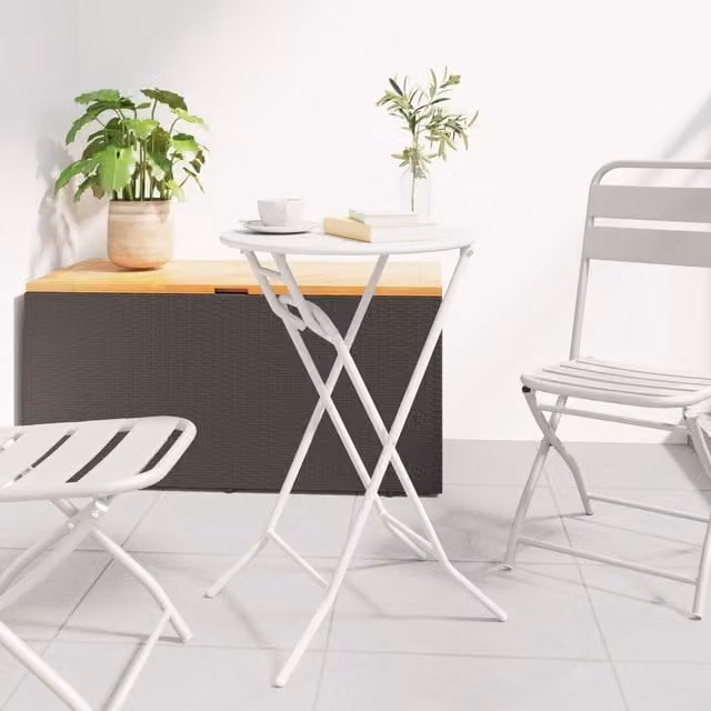 Berkfield Home Folding Garden Table in White Steel, W: 50 cm, D: 72 cm – 1