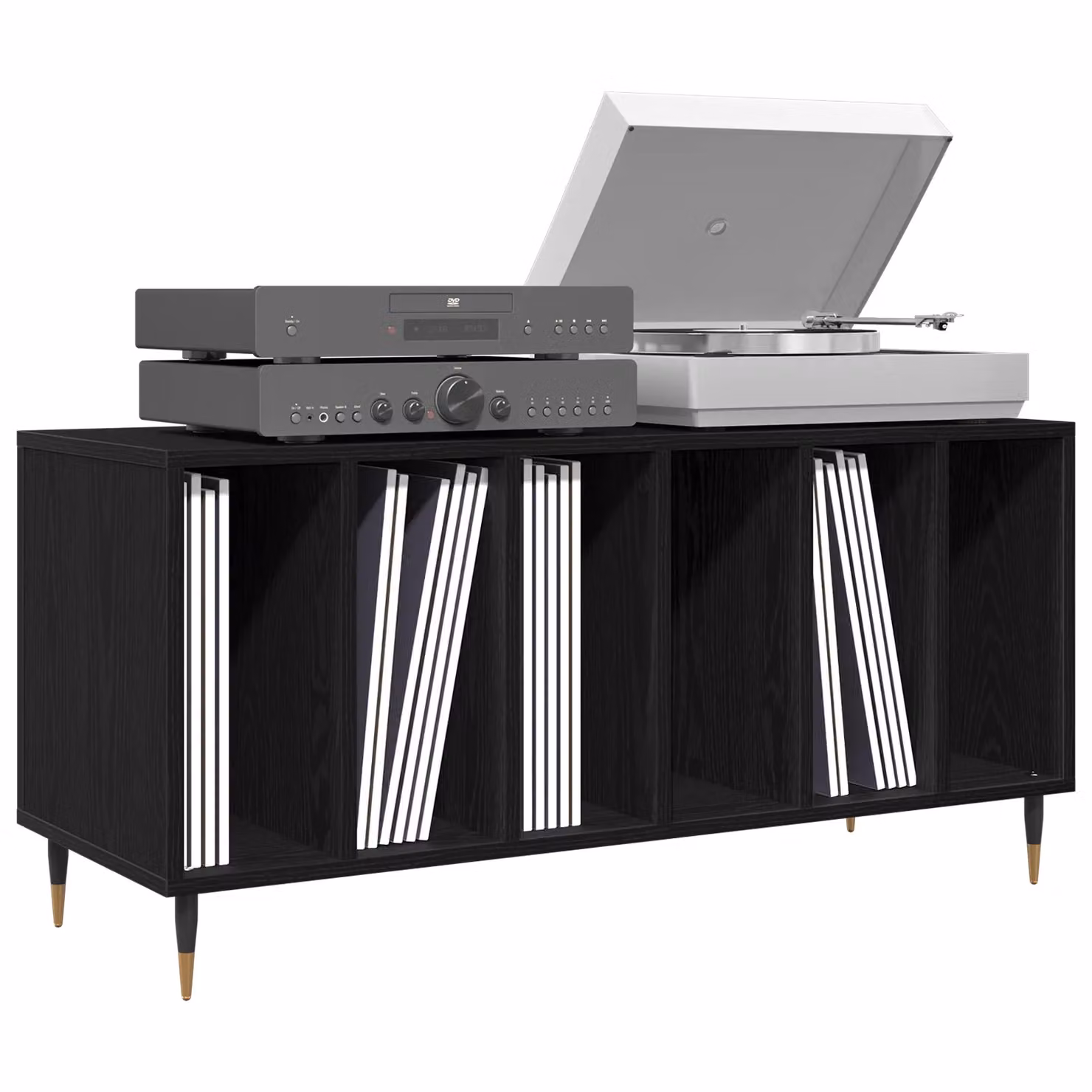 Berkfield Home Record Cabinet in Black Oak, W/D/H: 100 x 38 x 48 cm – 3