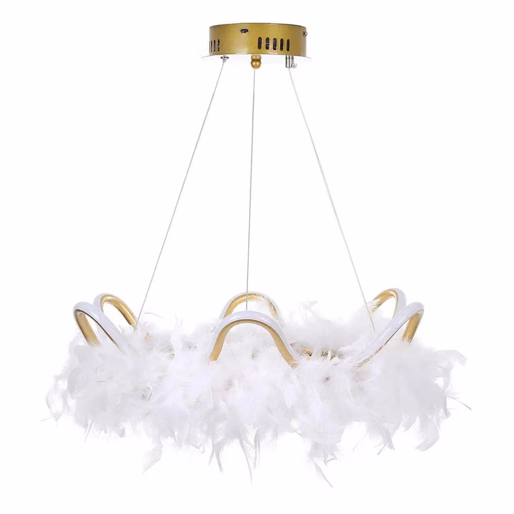 H&O Direct Feather LED Chandelier Pendant Ceiling Light in White and Multicolour – 2