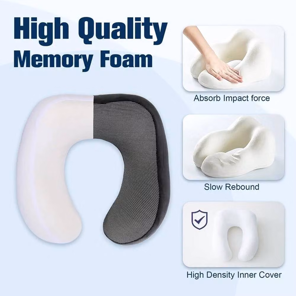 Kelvenix Black U-Shaped Memory Foam Travel Neck Pillow with Removable Breathable Velvet Cover – 4