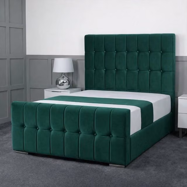 Living Comfort Bedz Belmont Double Upholstered Velvet Gas Lift Storage Bed in Green, W/D/H: 140 x 200 cm