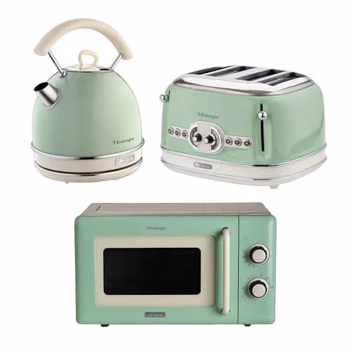 Ariete Vintage Breakfast Set in Green with Dome Kettle, 4-Slice Toaster and Microwave – 1