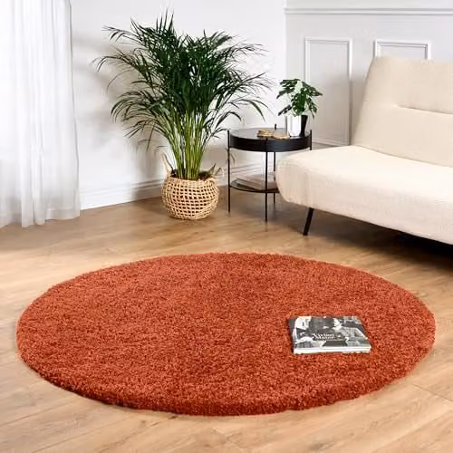 Bravich Shaggy Round Rug in Terracotta Orange, Diameter: 150 cm – 1