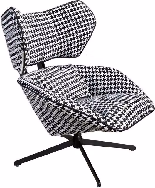 Angel Cerda Black and White Houndstooth Swivel Armchair with Armrests