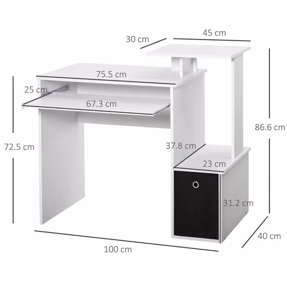 Hinsinc White Modern Home Office Computer Desk with Shelves and Drawer – 2