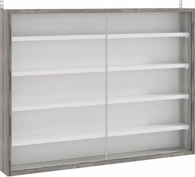Nordara Grey Wall Mounted Display Cabinet with Glass Doors and Internal Shelves W: 100 cm, D: 15 cm