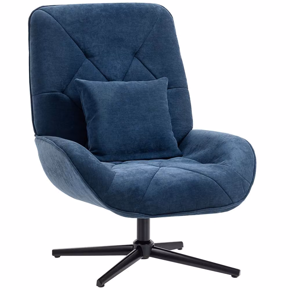 HOMCOM Blue Chenille Swivel Accent Chair with Armrests and Metal Frame – 2