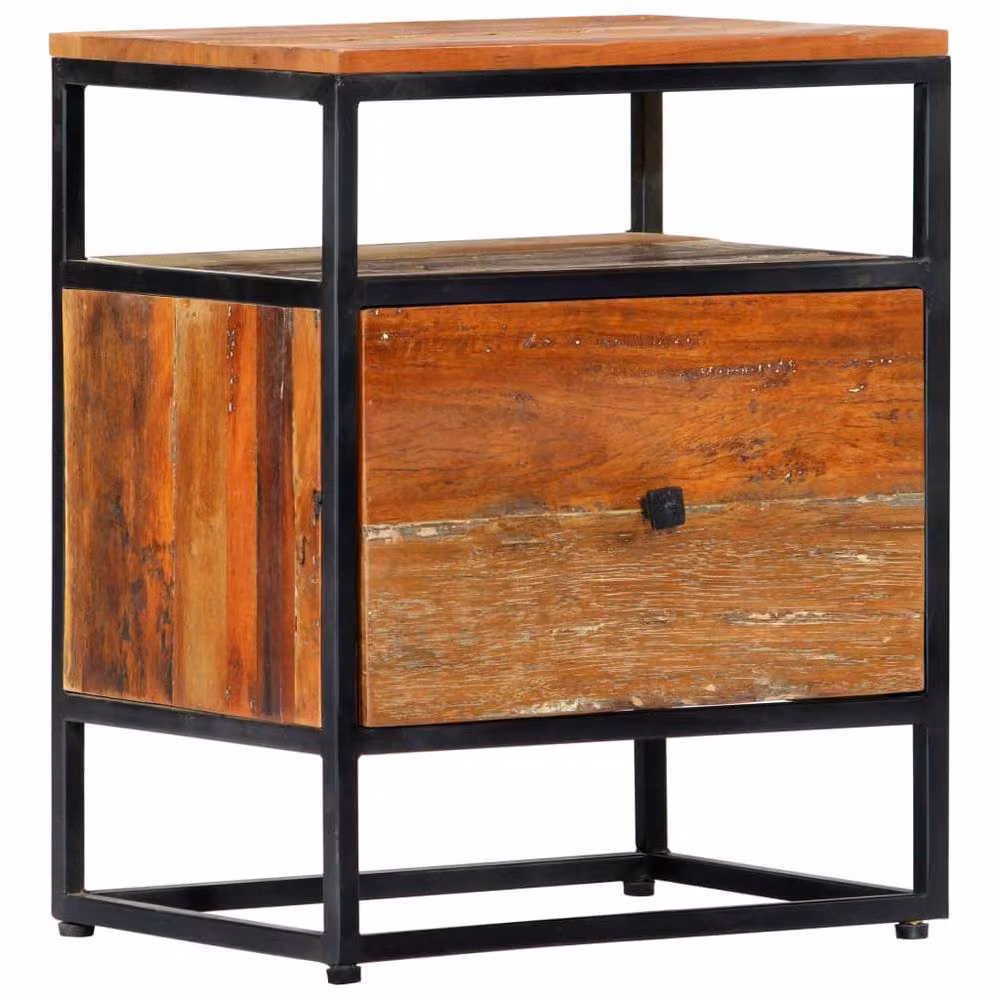 Berkfield Home Beautiful Bedside Cabinet in Brown, Solid Reclaimed Wood and Steel, W/D/H: 40 x 30 x 50 cm – 2