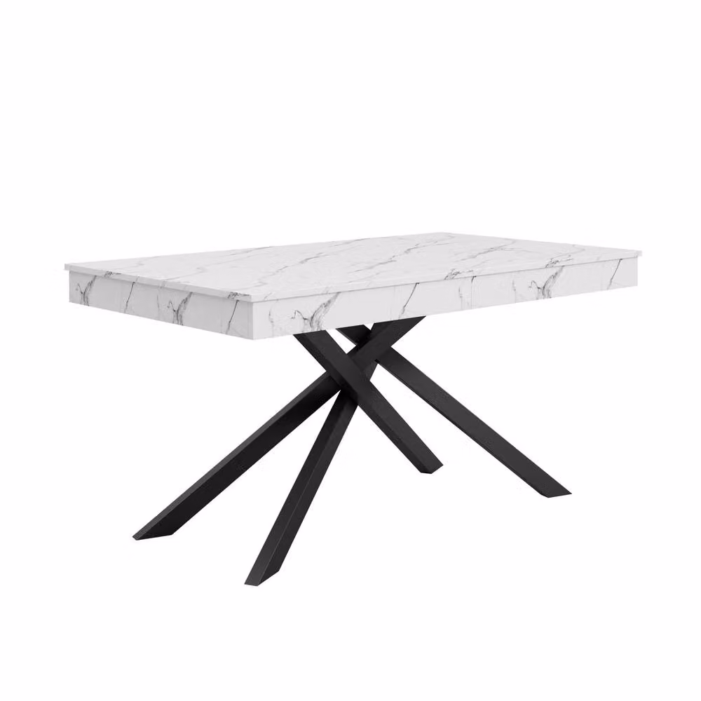 Rolipo Extendable Rectangular Dining Table in White Marble Effect with X-Frame Base, 140-180 cm – 4