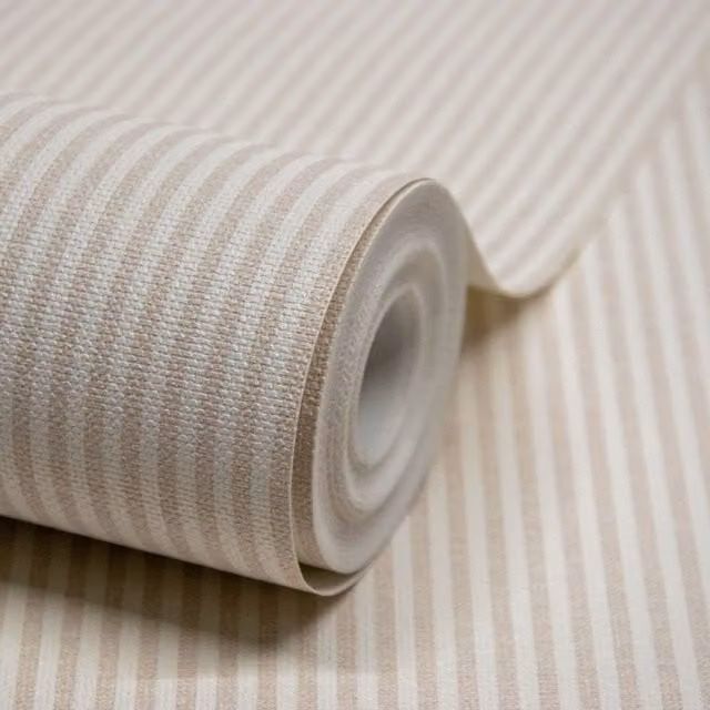 Grandeco Beige Pinstripe Striped Textured Nursery Wallpaper