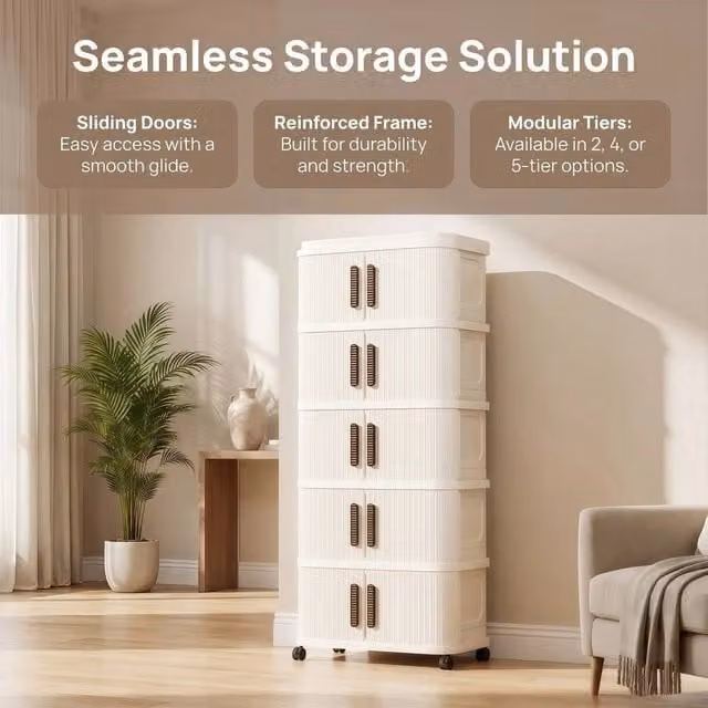 EONLION 5 Tier Slim Storage Cabinet Cupboard in White