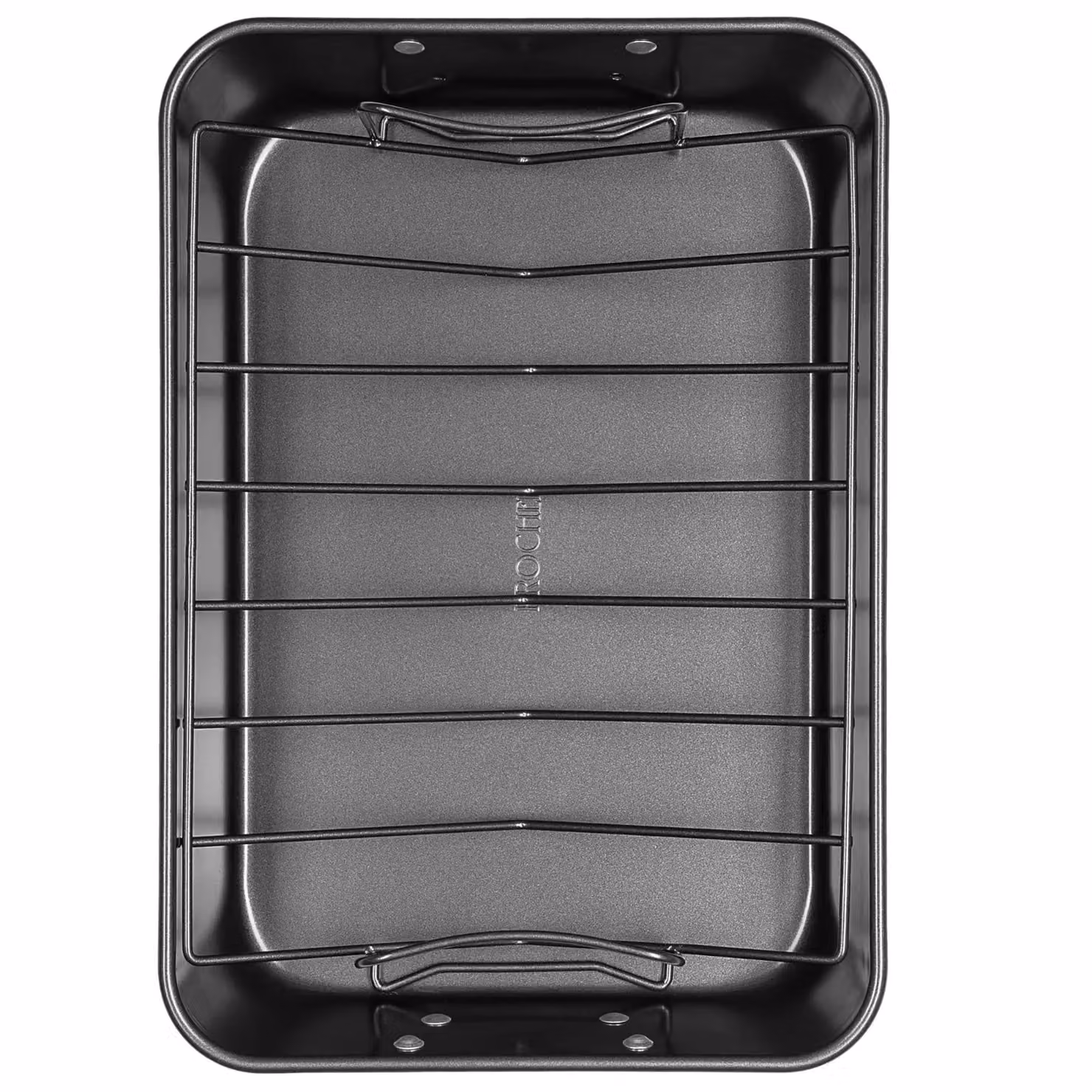 Prochef Non-Stick Carbon Steel Roasting Pan with V Rack, Black and Grey, W: 38.1 cm, D: 27.5 cm, H: 7.5 cm – 3