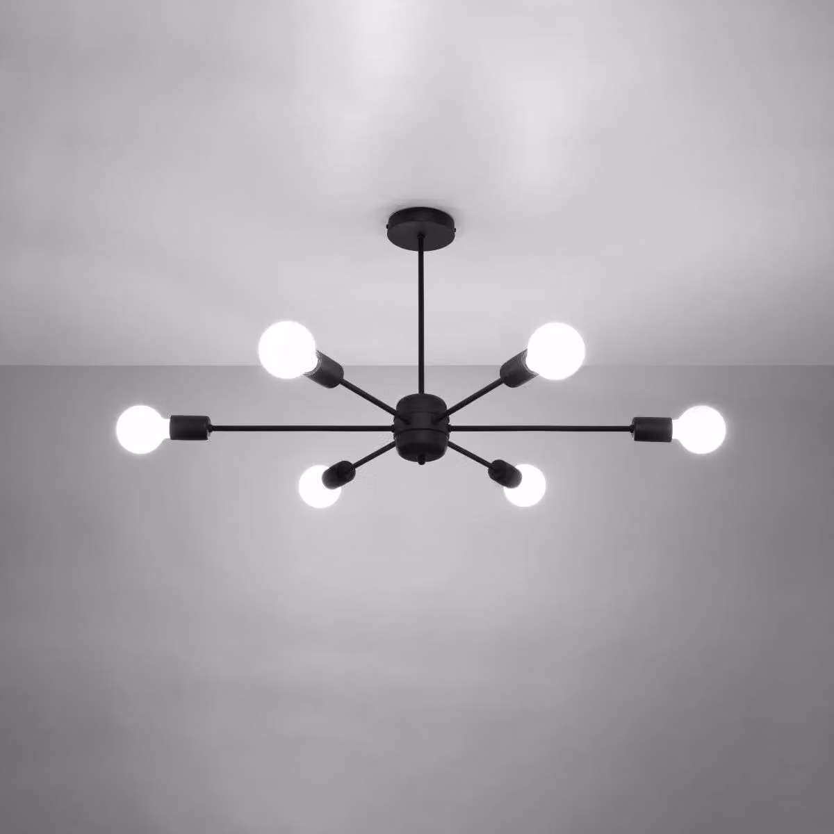 Sollux Lighting Modern Industrial Black Metal Chandelier with 6 Lights, W: 46 cm, D: 86.5 cm, H: 68 cm – 2