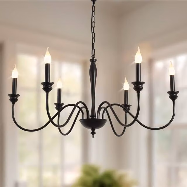 NIVOR Country 6-Light Candle-Style Chandelier in Black with Adjustable Chain – 1