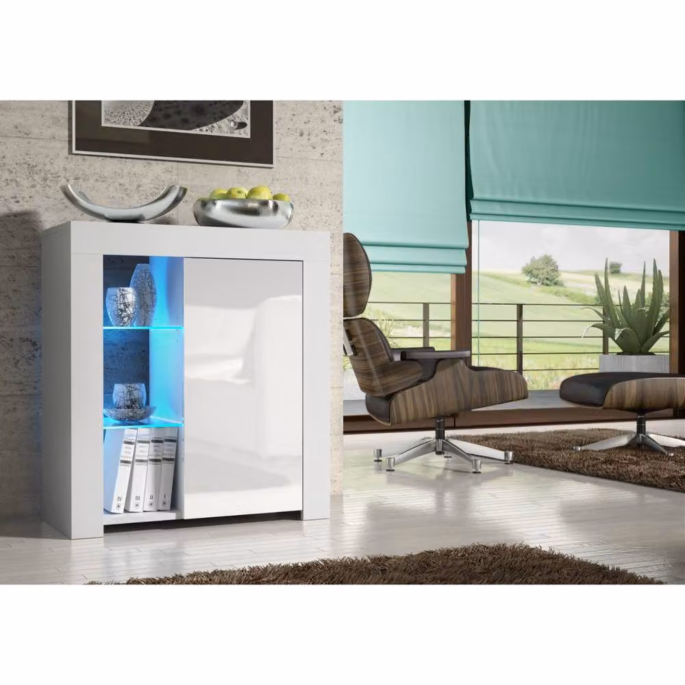 Creative Furniture Serene Sideboard in White with Glossy Doors and Integrated LED Lighting W: 83 cm, H: 75 cm, D: 35 cm – 2