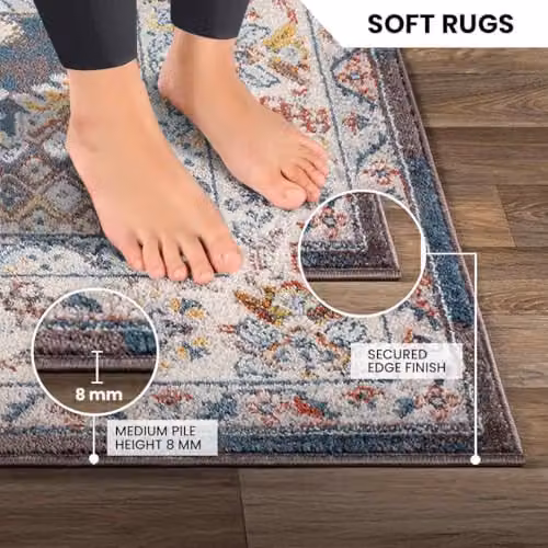 Livabliss Casablanca Vintage Area Rug in Brown, Blue and Grey, W: 140 cm, D: 200 cm – 3