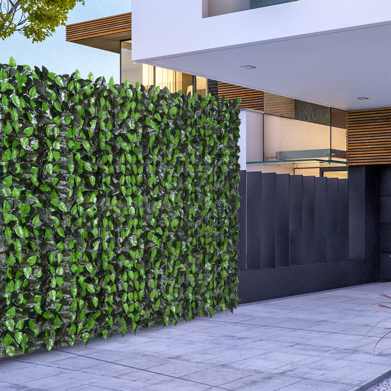 Outsunny Artificial Leaf Hedge Screen Privacy Fence Panel in Green – 8