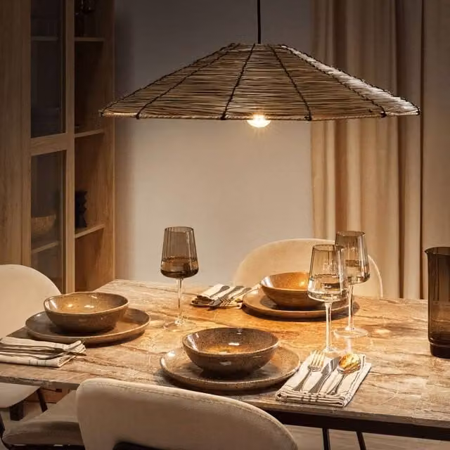Wyld and Coco Handwoven Seagrass Pendant Lamp with Black Metal Base in Natural Beige