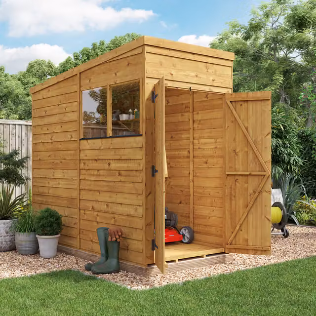 BillyOh Switch Overlap Pent Wooden Garden Shed with Window in Brown
