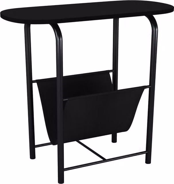 EONLION Slim Oval Side Table with Magazine Holder in Black – 1