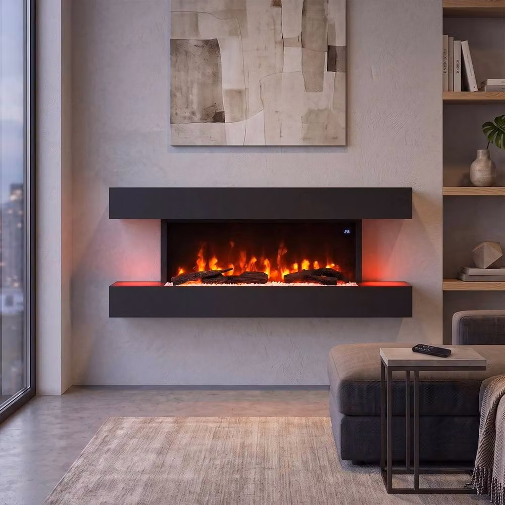 FORGEVIO 2kW Wall Mounted Electric Fireplace Suite in Black, W: 132 cm, H: 52 cm, D: 52 cm – 4