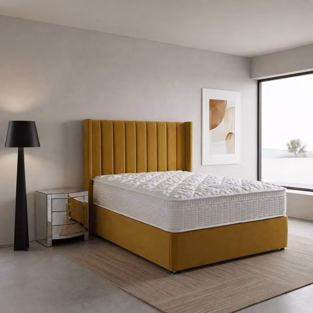 Stratus Interiors Oulton Wingback Divan Bed with Panel Headboard, Yellow, W/D: 90 x 190 cm